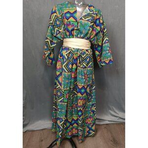 Vintage Tribal African Print Kaftan Maxi Length Dress